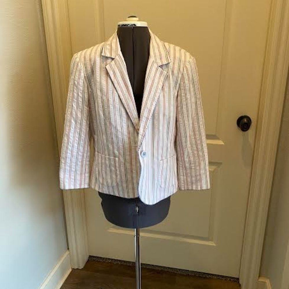 Liz Claiborne White with stripes, Cotton Jacket, size 14, like new
